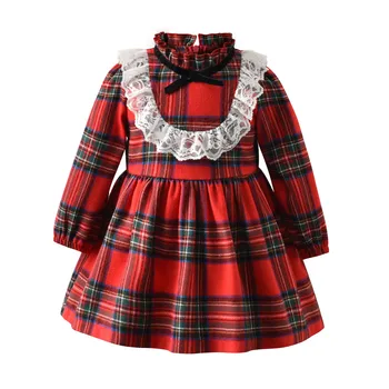 

Girls Spanish Dresses Classic Plaid Lace Autumn kids Princess dress new years eve costume