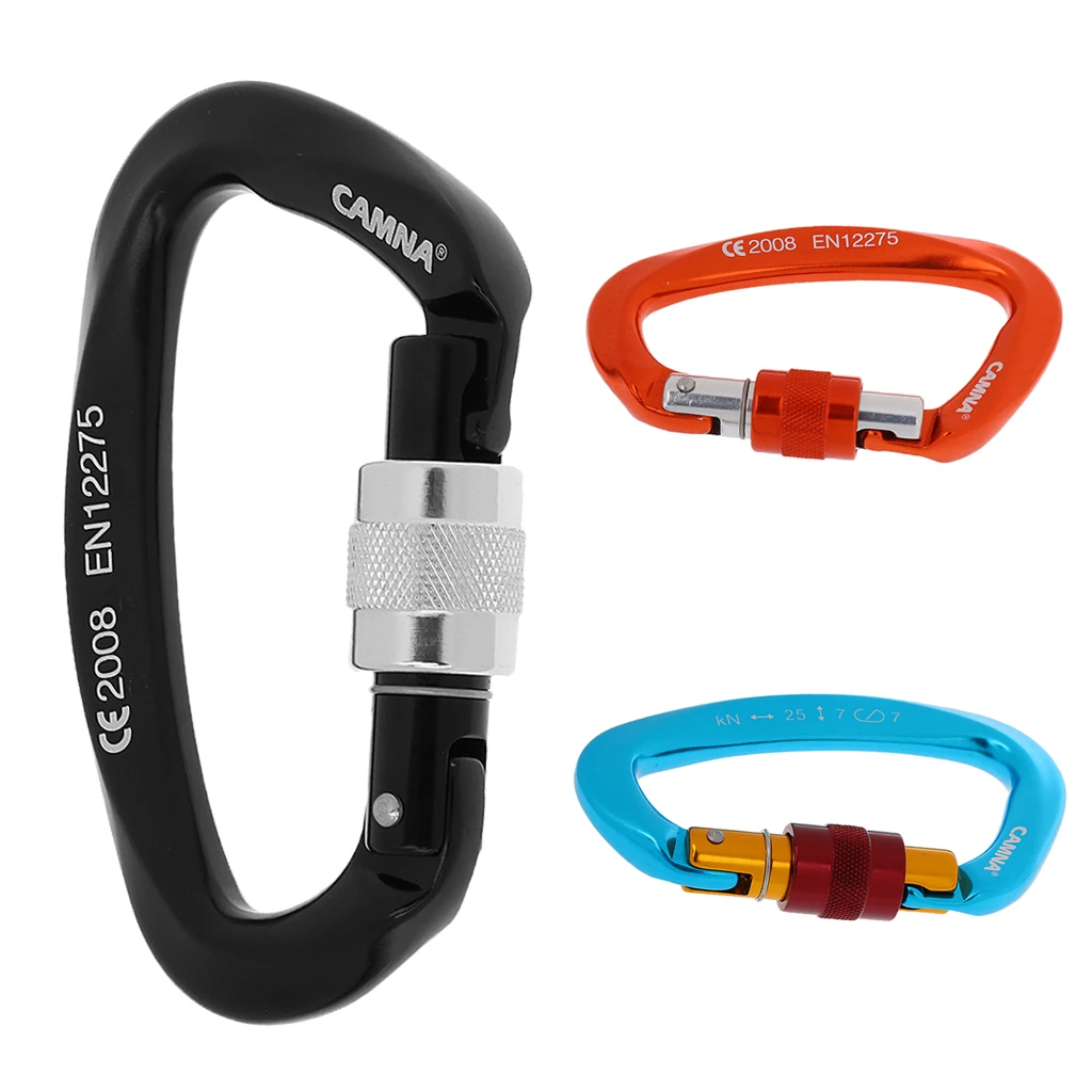 25KN D Ring Screw Locking Rock Climbing Carabiner Gear - 17mm Gate Opening