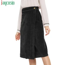 Женская Повседневная Вельветовая длинная прямая Однотонная юбка на пуговицах с высокой талией, Женская облегающая юбка размера плюс, короткая юбка-карандаш