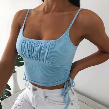 

Women's Drawstring Crop Cami Top Cute Spaghetti Strap Ruched Tank Top Party Bandeau Bra