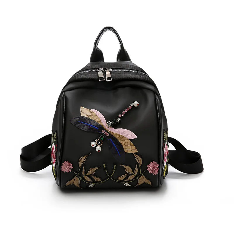 

2018 New Style Versitile Fashion Black And White with Pattern Oxford Shoulder Shoulder Three-purpose Bag Embroidered WOMEN'S Bag