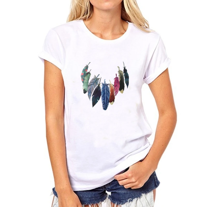 

T shirt women tshirt 2020 new vintage print women short sleeve summer style T-shirt female vestidos ropa mujer feather
