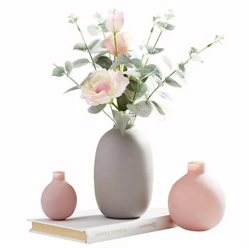 

B-LIFE Morandi Color Flower Vase Modern Home Decor Handmade Ceramic Flower Vase with Artificial Plants Elegant Home Office Decor