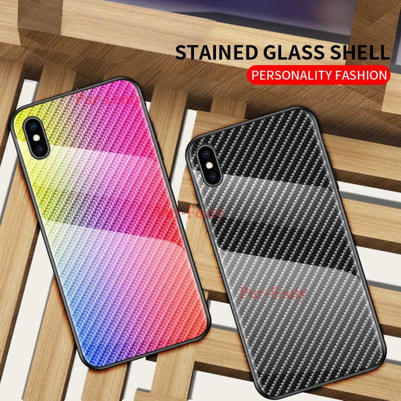 Для iPhone XS Max Модный чехол для задней панели телефона для Apple iPhone X XR чехол из углеродного волокна Текстура стекла гибридная Мягкая силиконовая задняя крышка