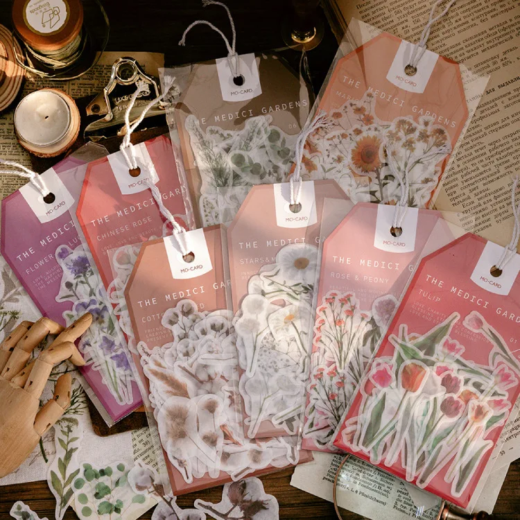 Juego de pegatinas Washi de colección de flores Vintage, decoración, álbum de recortes diario, etiqueta adhesiva, papelería, 45 Uds.