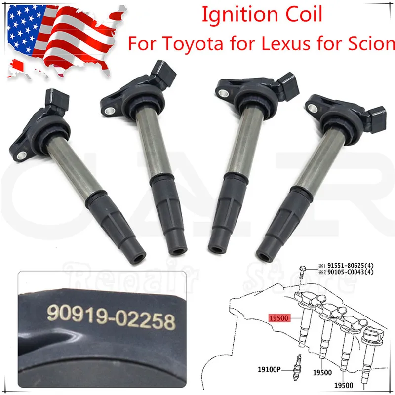 90919 02258 катушки зажигания для Toyota Corolla Auris Avensis Prius RAV4 Runx PONTIAC VIBE SCION XD C2003