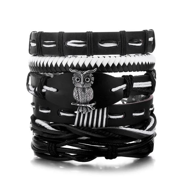 IFMIA дизайн, 4 шт./набор, богемный стиль, бусина, многослойные кожаные браслеты, браслеты, Винтаж, панк-браслет, браслет на руку, для мужчин, Pulsera - Окраска металла: IF11000087