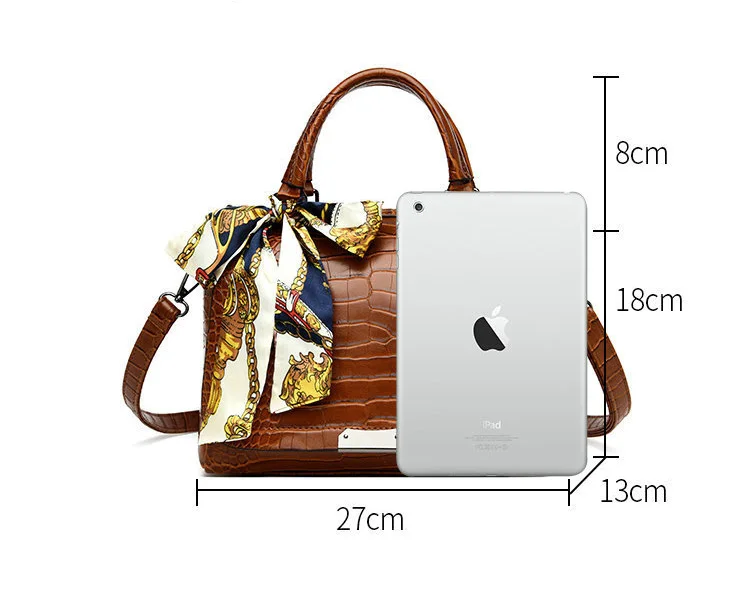 Ladies Faux Crocodile Print Handbags Vintage PU Leather Crossbody Bags Women Luxury Brand Satchels Purse Black Brown Gray Purple (3)