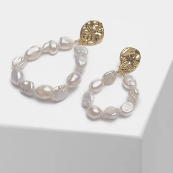 

Amorita boutique Asymmetric design of pearl pendant fashion drop earrings