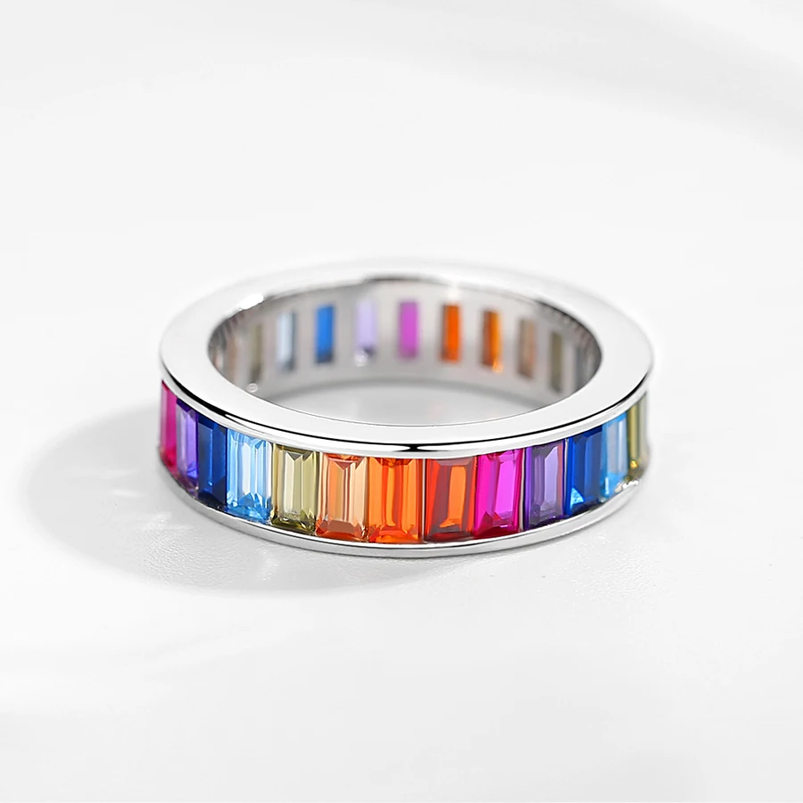 925 Sterling Silver Colorful Rainbow Water Droplet Clear CZ Finger Rings for Women Wedding Engagement 100% KALETINE silver rings silver ring wedding rings