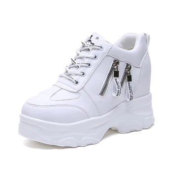 

Women's Platform Shoes 2020 Spring Female Casual Sneakers Wedge High Heels Women Beige/White Sneakers Zipper Woman Chunky Shoes
