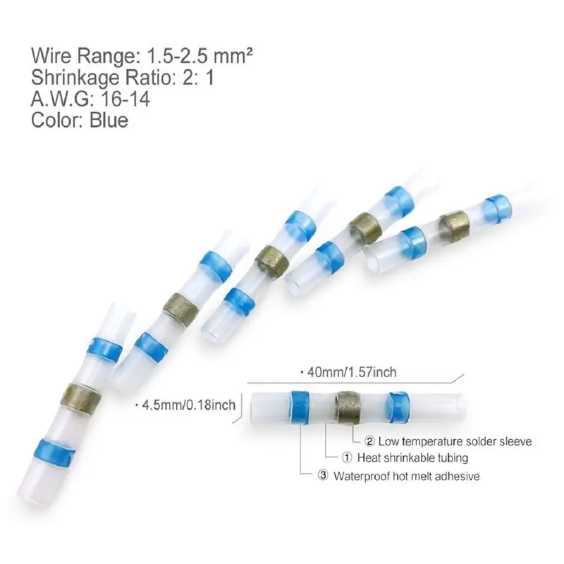 50 шт. припоя уплотнение провода разъем Sopoby припой уплотнение термоусадочные стыковые разъемы Клеммы Медь(23Red 12 Синий 10 Белый 5 желтый