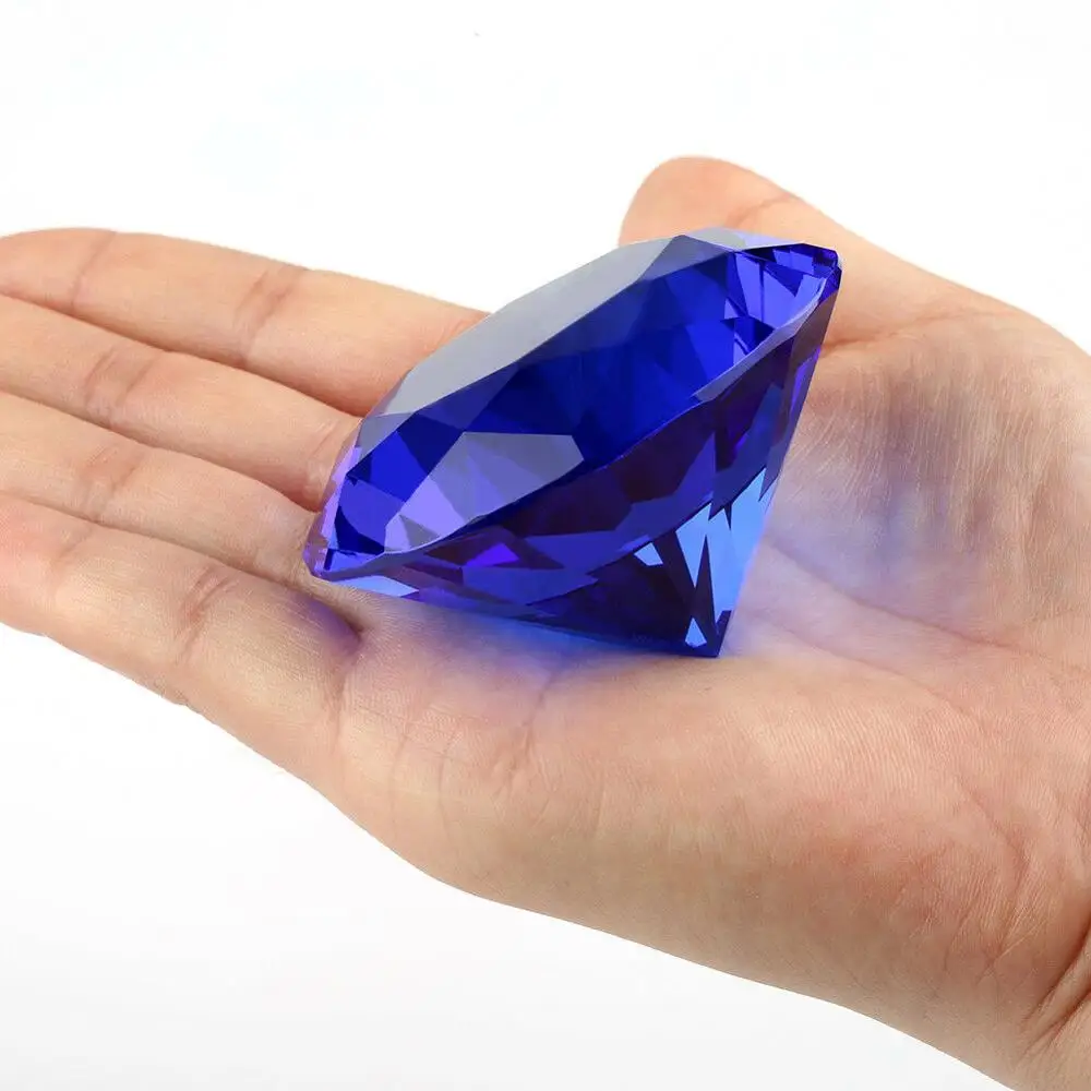 DARK BLUE GLASS 60 MM DIAMOND SHAPED PAPER WIEGHT--REALLY NICE NEW 