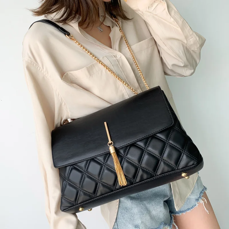 

One-Shoulder Big Bag Women's 2019 Popular Bag New Style Fashion Korean-style Versatile Large-Volume Rhombus Chain Shoulder Bag