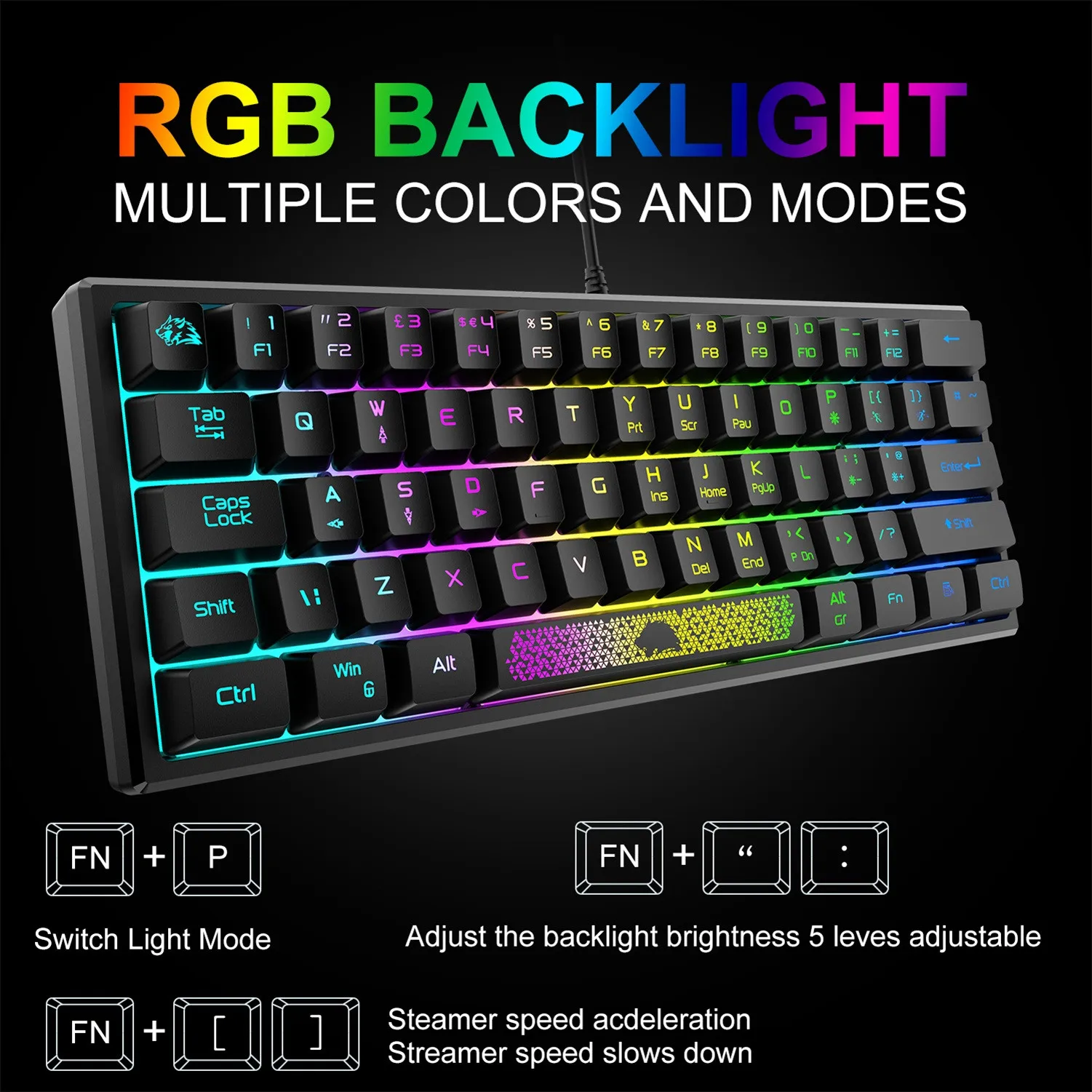 T60 62 Keys Mechanical Keyboard 18 Kind Backlight Type c Usb Wired