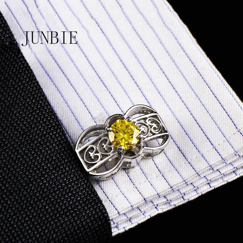 

JUNBIE Jewelry french shirt cufflink for mens Brand Cuffs link Button male High Quality Crown Luxury Wedding Free Shipping