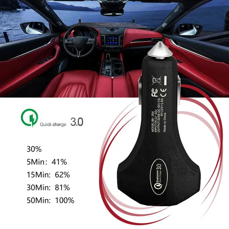 QC3.0 автомобильное зарядное устройство 3.5A один для трех двойной USB быстрое зарядное устройство type-C автомобильное зарядное устройство адаптер безопасности молоток