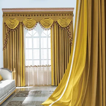 

Nordic Floor Ceiling Window Velvet Stitching Curtain Cloth for Villa Living Room Bedroom Custom Curtains Shading Luxury Curtain