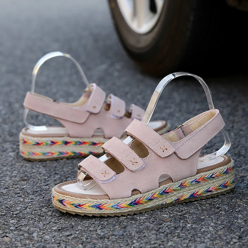 New Arrival Women Summer Wedges Sandals Platform Round Toe Shoes Hook&Loop Party Sandals For Ladies Patchwork Leather Shoe