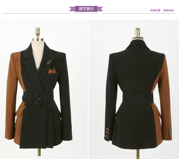 Women's 2 piece set autumn new commuter fashion color matching suit jacket+ high waist slimming temperament trousers two-piece