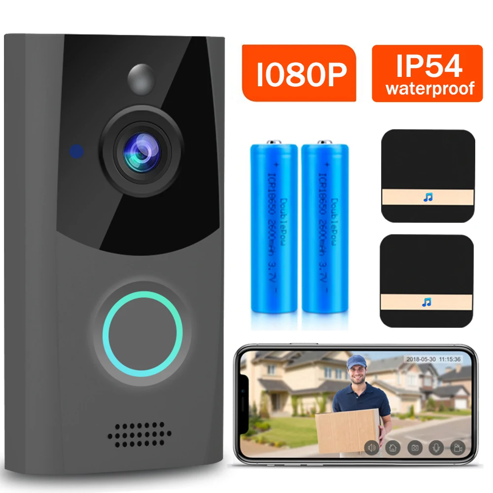 Timbre de puerta inteligente con WiFi, cámara de Audio impermeable IP54, 1080P, Timbre de puerta de seguridad al aire libre, cámara de Casa inalámbrica