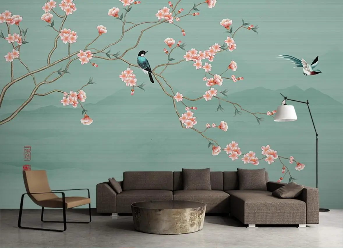 

beibehang Custom photo mural wallpapers for living room Flower and Bird Plum background wall paper 3d wallpaper papel de pared