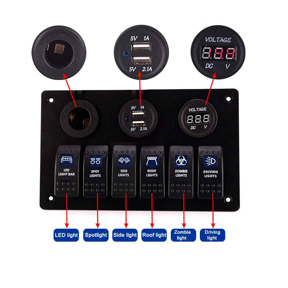 12 V-24 V DC 6 Gang Авто Морская Лодка аксессуары RV синий светодиодный переключатель кулисный переключатель Панель