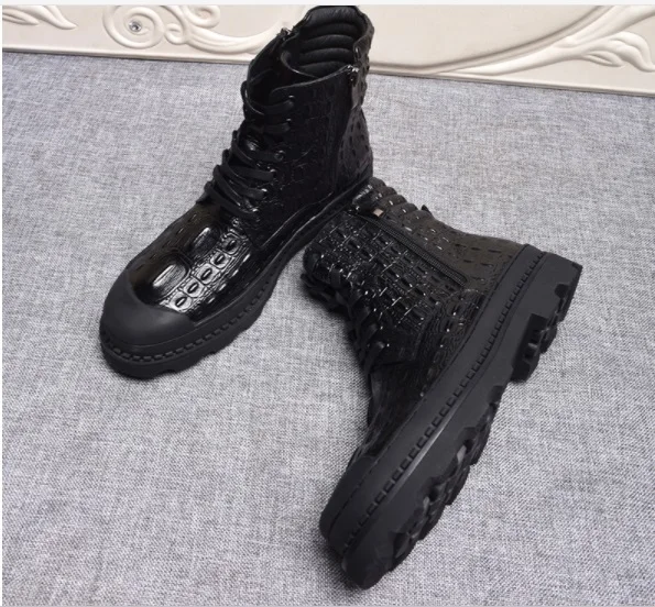 Autumn winter men's European American Martin boots High-top Genuine leather Crocodile pattern lace-up zip Non-slip |