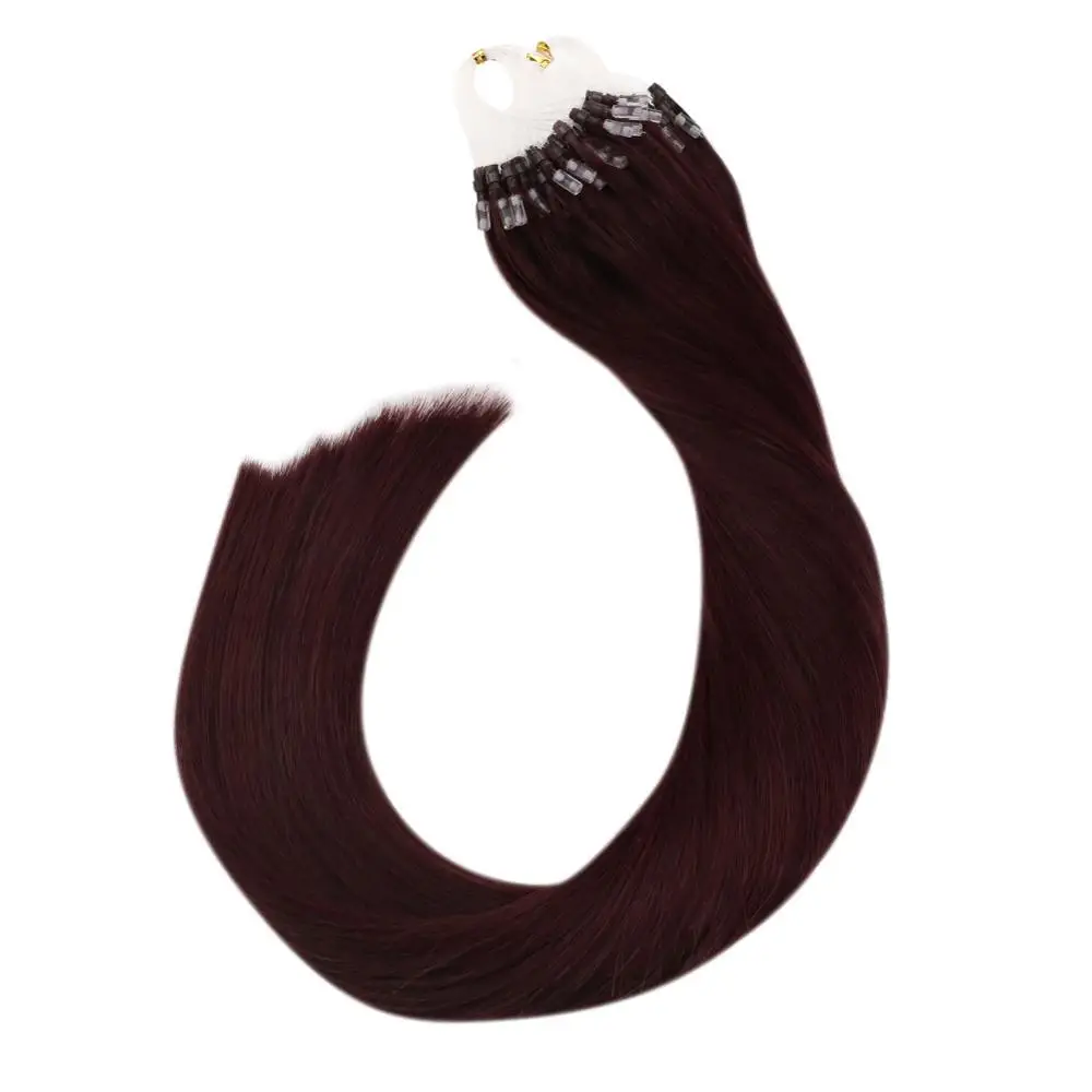 

Ugeat Micro Ring Hair Extensions #99J Red Wine Color Machine Remy Human Hair 50strand/100strand 14-24inch Micro Bead Hair
