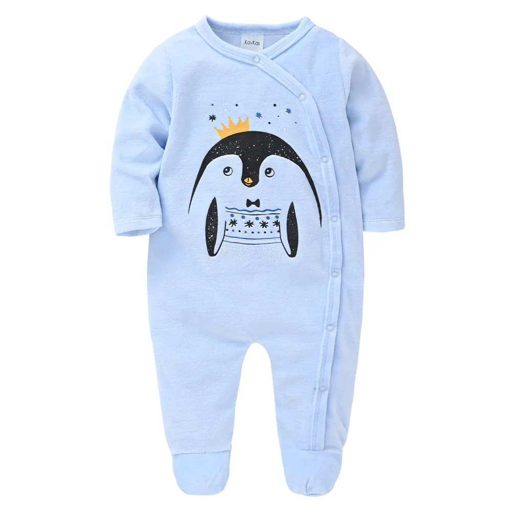 Kavkas Baby Girls Footies Long Sleeve bebes O-Neck Clothing 0-24M Winter Velvet Newborn Pajamas Baby Clothes roupa de bebe