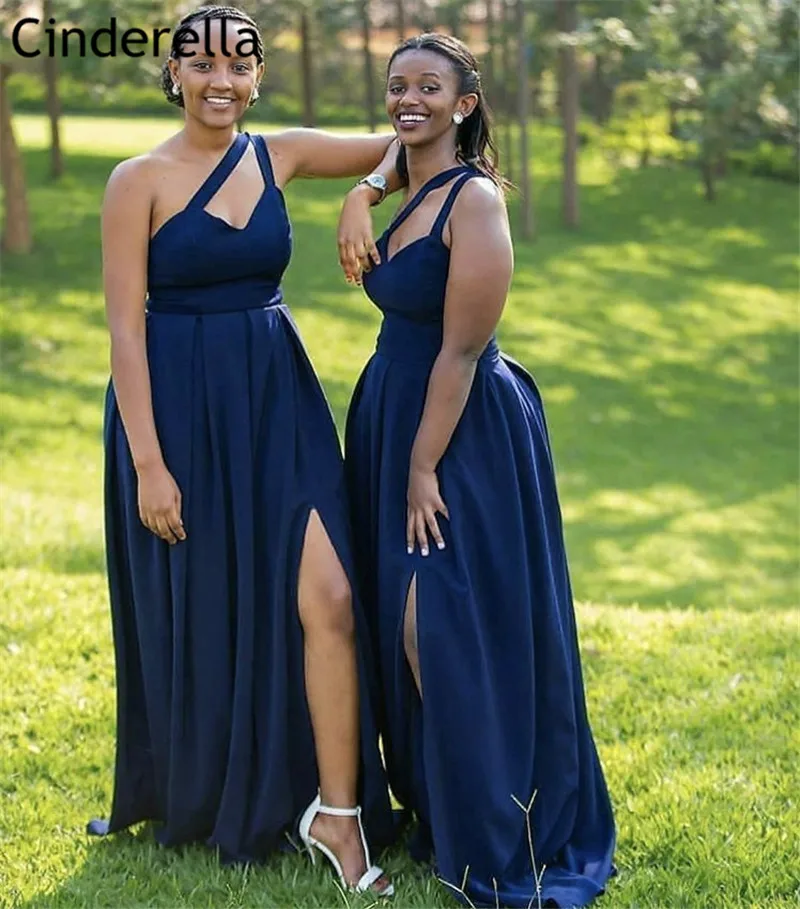 navy satin bridesmaid dresses