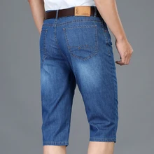 Классический стиль летние мужские джинсовые шорты бизнес мода свободные прямые повседневные стрейч короткие джинсы синий мужской бренд