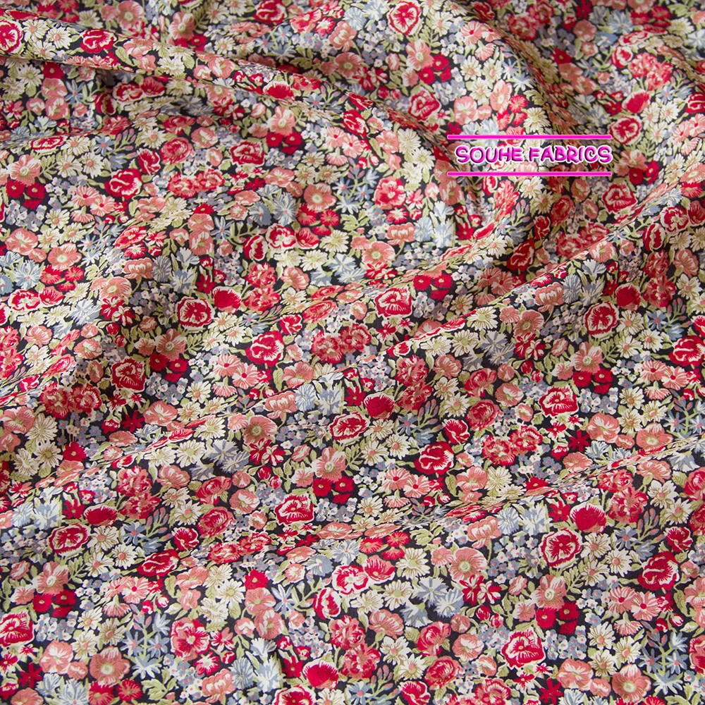 Полметра Liberty ткани Tana газон хлопок цветочные Chive красные ткани одежды