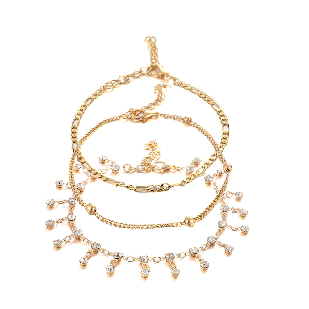 3 шт./компл. Для женщин Стразы Tassel Pendant ножной браслет-цепочка, ювелирное изделие, подарок