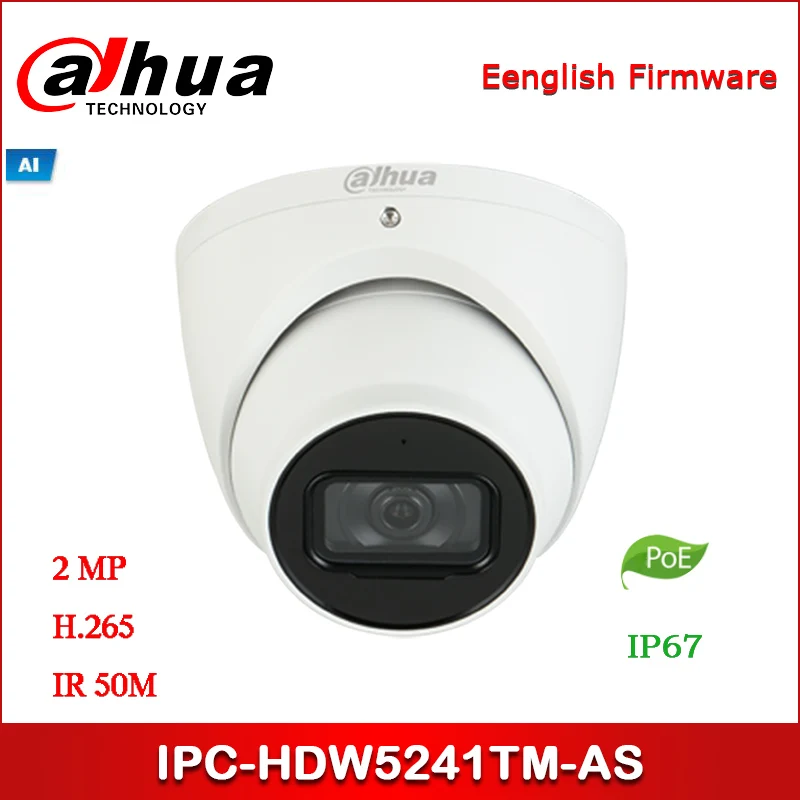 Dahua IP камера IPC-HDW5241TM-AS 2MP WDR камера видеонаблюдения IR AI Поддержка сетевой камеры POE Встроенный микрофон камера безопасности