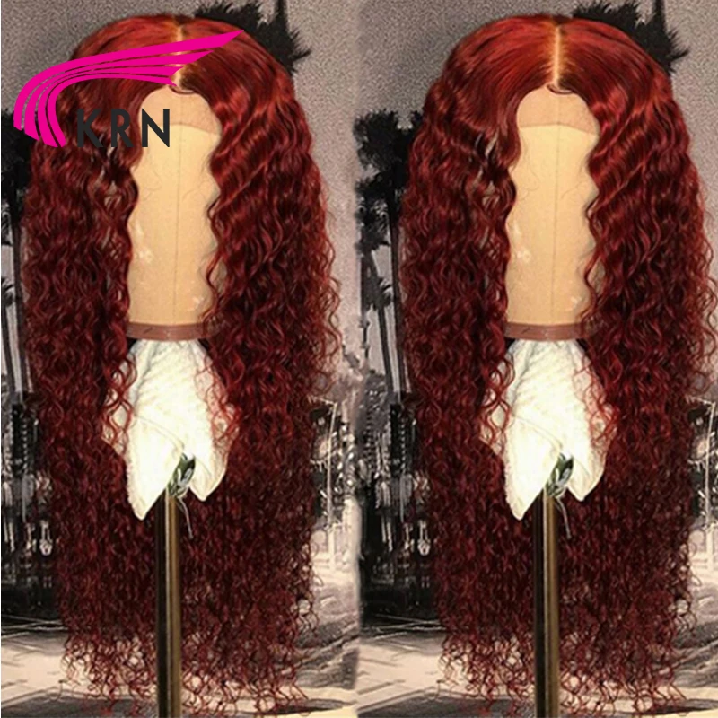 KRN 99J 13x6 Lace Front wig Human Hair Burgundy Colored Human Hair Curly Wigs free Part Brazilian Lace Remy Wig for women