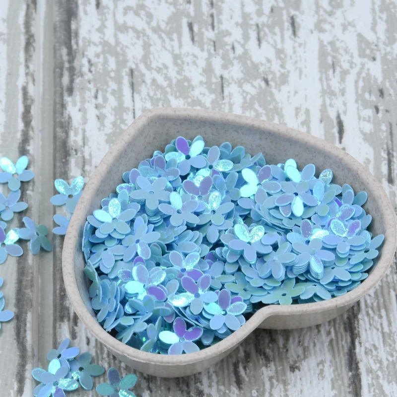 400 pcs Sequins Matte Golden 10mm Cup Five Finger Flower Sequins Paillettes Sewing Wedding Crafts DIY Women Garments Accessories - Цвет: AB  lake blue