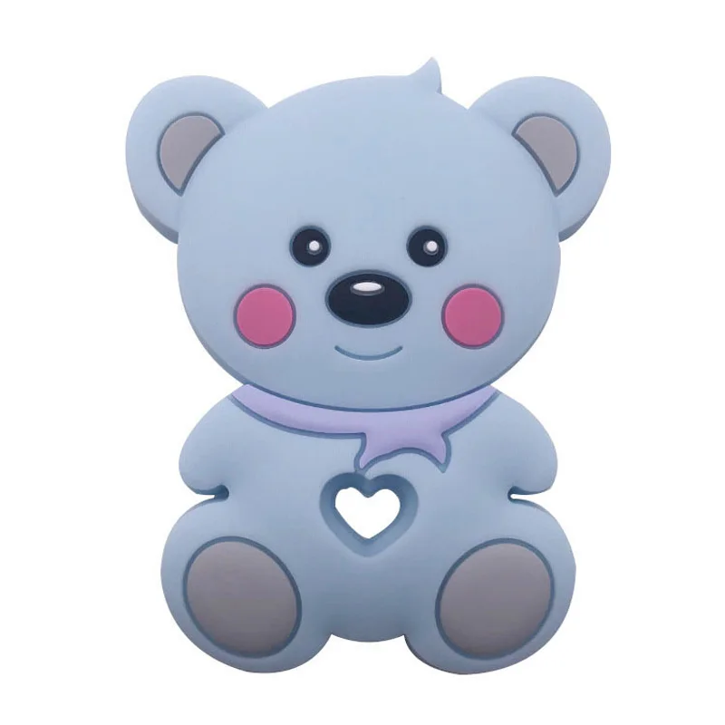 Blue XCQGH 1PCS New Silicone Teeth Gummy Bear Teether Silicone Teether Cartoon Animal Molar Stick Baby Teether - Color: Blue
