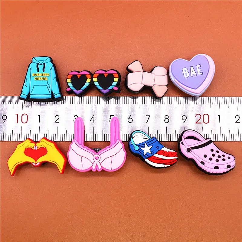 1pcs Blue Hoodie Shoe Charms Heart Shaped Glasses Sandals Bra Bow Shoes Accessories Decoration Fit Croc Jibz Party Kids Gift