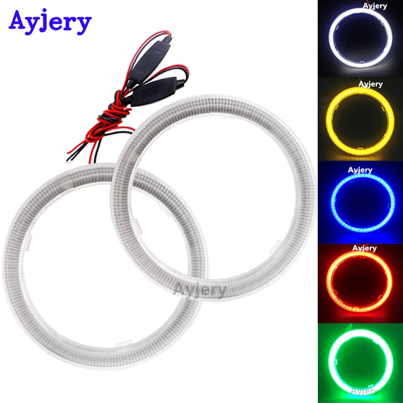 AYJERY 4PCS(2pairs) Halo Ring COB 60MM 70MM 80MM 90MM 100MM 110MM 120MM With Cover 12V 24V DC Car Headlight Angel Eyes White | Автомобили