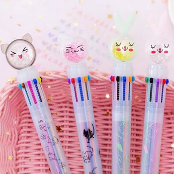 

Lovely Cat 10 Color Crystal Ball Head Ball Ballpoint Pen Colorful Drawing Pen Office School Student Stationery Pens for Writing