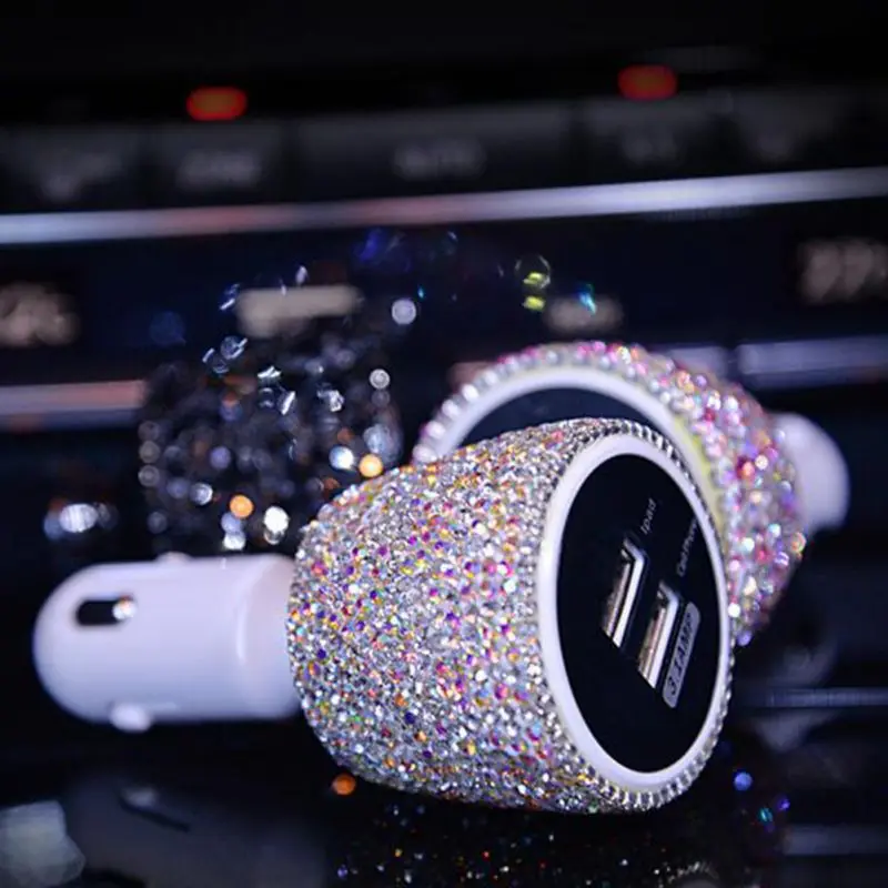 Двойной USB Автомобильное зарядное устройство Bling Стразы адаптер быстрой зарядки хрустальные украшения 3.1A