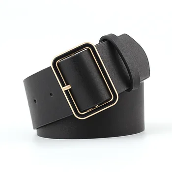 

2020 New Designer Ladies Black Red Brown Wide Leather Belt Wasitband Womens Gold Square Buckle Belts for Women Jeans Pants
