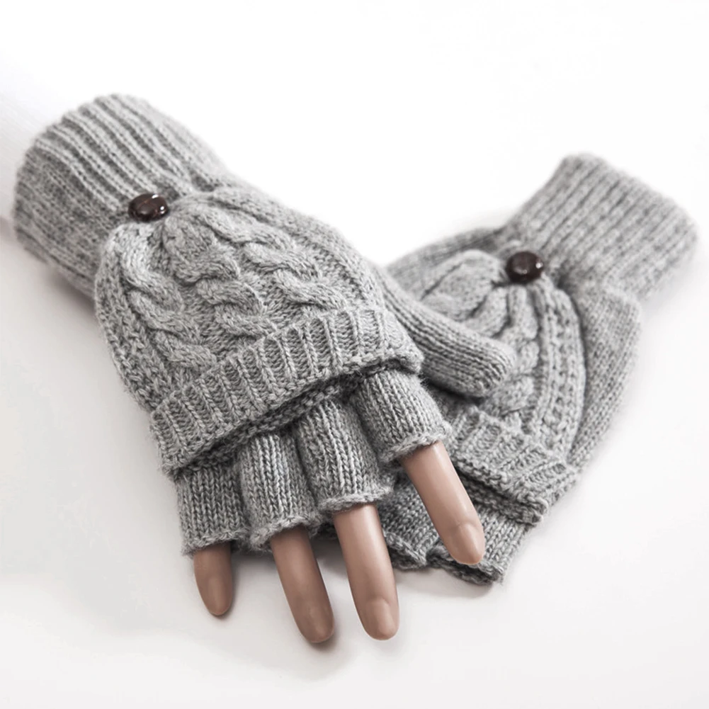 1 пара, женские мягкие осенне-зимние перчатки из искусственной шерсти, Подарочные вязаные перчатки, теплые варежки на половину пальца - Цвет: Серый