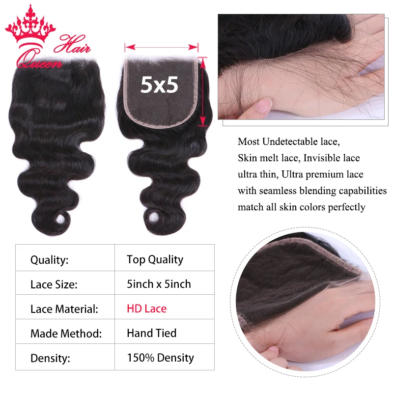 Invisible HD Lace Closures 5x5 Lace Closure Brazilian Body Wave Virgin Human Raw Hair Melt Skins 4X4 13X4 Frontal