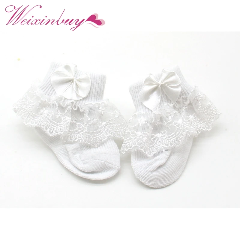 Newborn Baby Girl Cotton calcetines Kid Flower Print Knitted Ankle Lace Socks