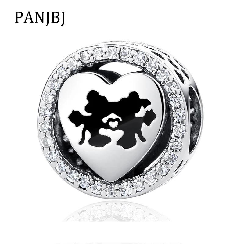 

Real 925 Sterling Silver Bead Cartoon Clear Crystal Mouse In Love Mickey Charm Fit Original Pandora Bracelet DIY Charms Jewelry