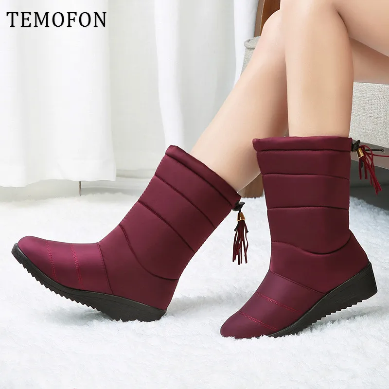 

Snow Boots Winter Women Boots Mid-Calf Boots Winter Shoes Woman Plush Botas Female Black Waterproof Warm Botas Mujer 2019 HVT511