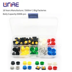 35PCS Tactile Push Button Switch Momentary 12*12*7.3MM Yellow Micro switch button + 35PCS Tact Cap(5 colors) for Tact Switch