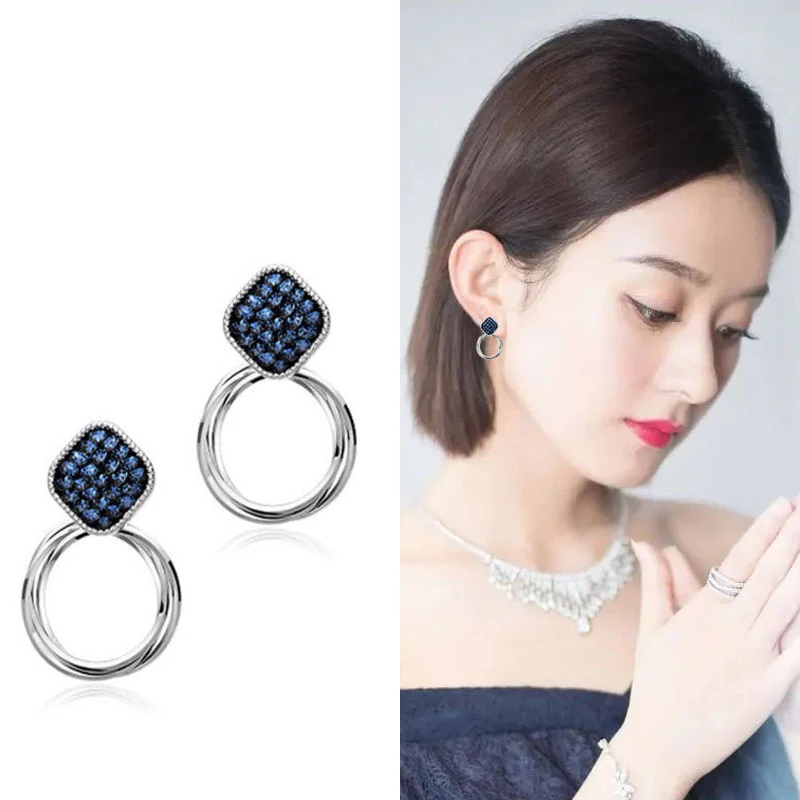 Korean New Crystal Stud Earrings Hollow Interlaced Round Circle Earring Trendy Jewelry For Women | Украшения и аксессуары